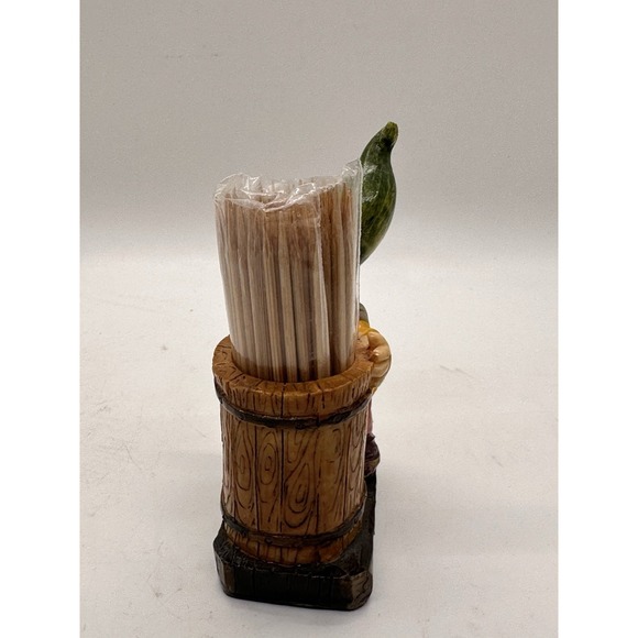 Gnome Toothpick Holder Figurine Rustic Barrel Cute Kitchen Décor 4" Tabletop - Picture 4 of 6